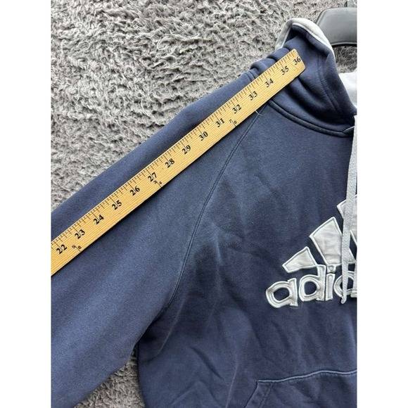 Vintage Adidas Logo Embroidered Cotton Pullover Hoodie Navy Blue Mens Size XL - Picture 9 of 10